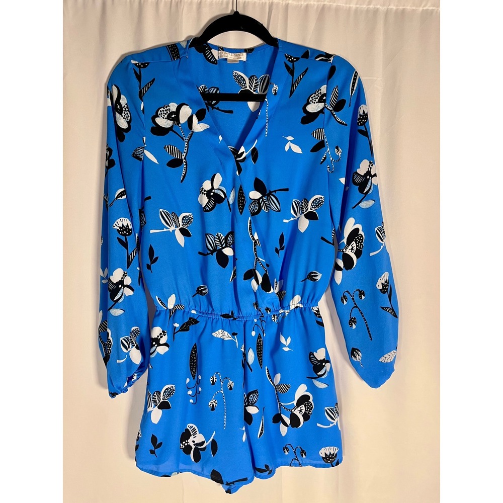 Finn & Grace‎ Blue Floral Long Sleeve Romper Women's Size Small